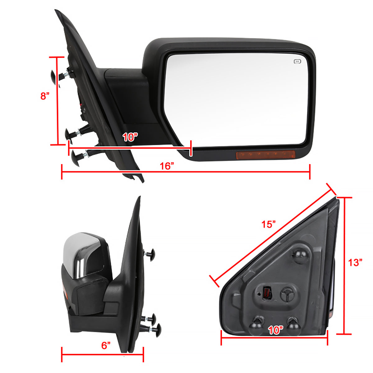 2007-2014 Ford F-150 Chrome Power Adjustable & Heated Side Mirror w/ LED Amber Turn Signal & Puddle Light - Passenger Side Only