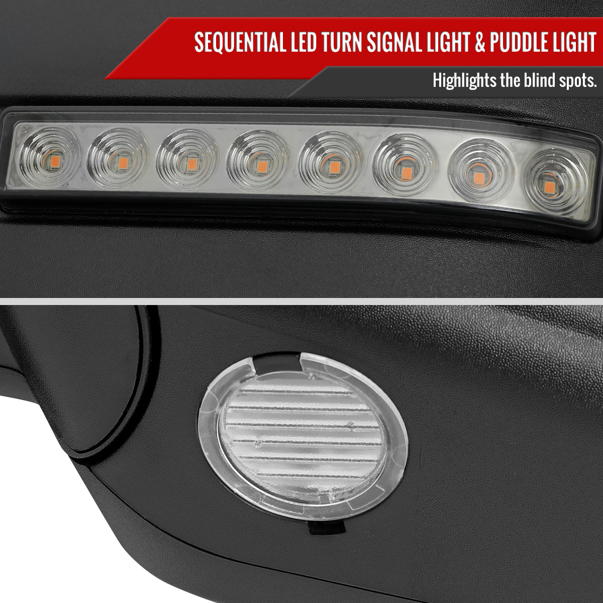 2007-2014 Ford F150 Chrome Power Adjustable & Heated Side Mirrors w/ LED Turn Signal and Puddle Light - Pair