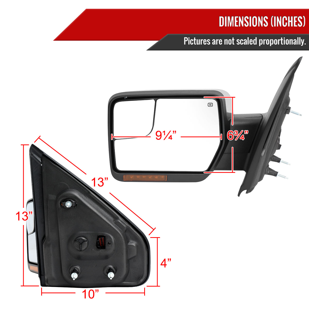 2007-2014 Ford F150 Chrome Power Adjustable & Heated Side Mirrors w/ LED Turn Signal and Puddle Light - Pair