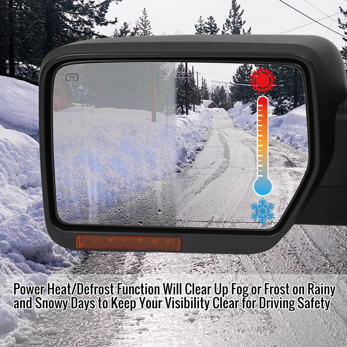 2007-2014 Ford F-150 Black Power Adjustable & Heated Side Mirror w/ LED Amber Turn Signal & Puddle Light - Driver Side Only