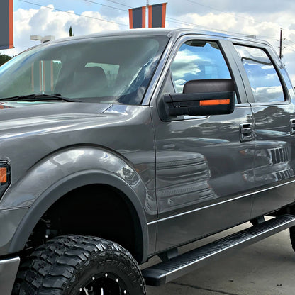 2007-2014 Ford F-150 Black Power Adjustable & Heated Side Mirror w/ LED Amber Turn Signal & Puddle Light - Driver Side Only