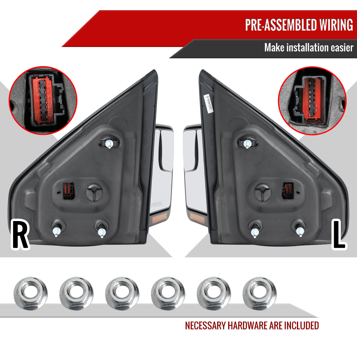 2007-2014 Ford F150 Black Power Adjustable & Heated Side Mirrors w/ LED Turn Signal and Puddle Light - Pair