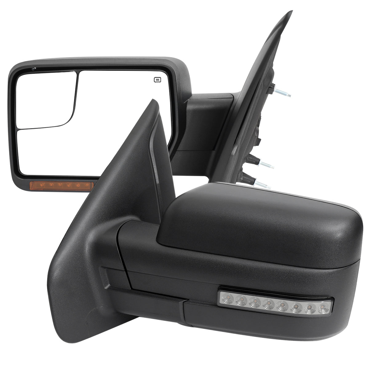 2007-2014 Ford F150 Black Power Adjustable & Heated Side Mirrors w/ LED Turn Signal and Puddle Light - Pair