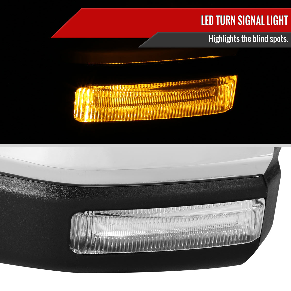 2015-2020 Ford F-150 Chrome Power Adjustable & Heated Side Mirror w/ LED Turn Signal Light - Driver Side Only