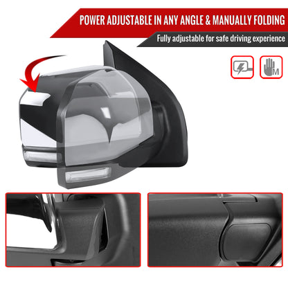 2015-2020 Ford F-150 Chrome Power Adjustable & Heated Side Mirror w/ LED Turn Signal Light - Passenger Side Only