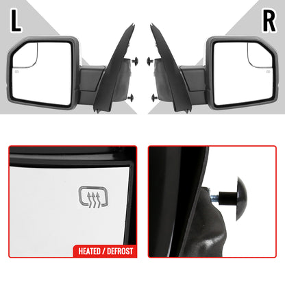 2015-2020 Ford F-150 Chrome Power Adjustable & Heated Side Mirror w/ LED Turn Signal Light - Passenger Side Only