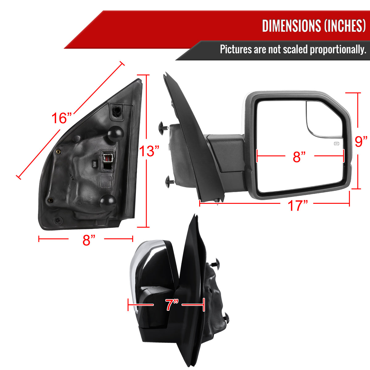 2015-2020 Ford F-150 Chrome Power Adjustable & Heated Side Mirror w/ LED Turn Signal Light - Passenger Side Only