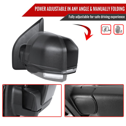 2015-2020 Ford F-150 Black Power Adjustable & Heated Side Mirror w/ LED Turn Signal Light - Driver Side Only