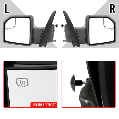 2015-2020 Ford F-150 Black Power Adjustable & Heated Side Mirror w/ LED Turn Signal Light - Driver Side Only