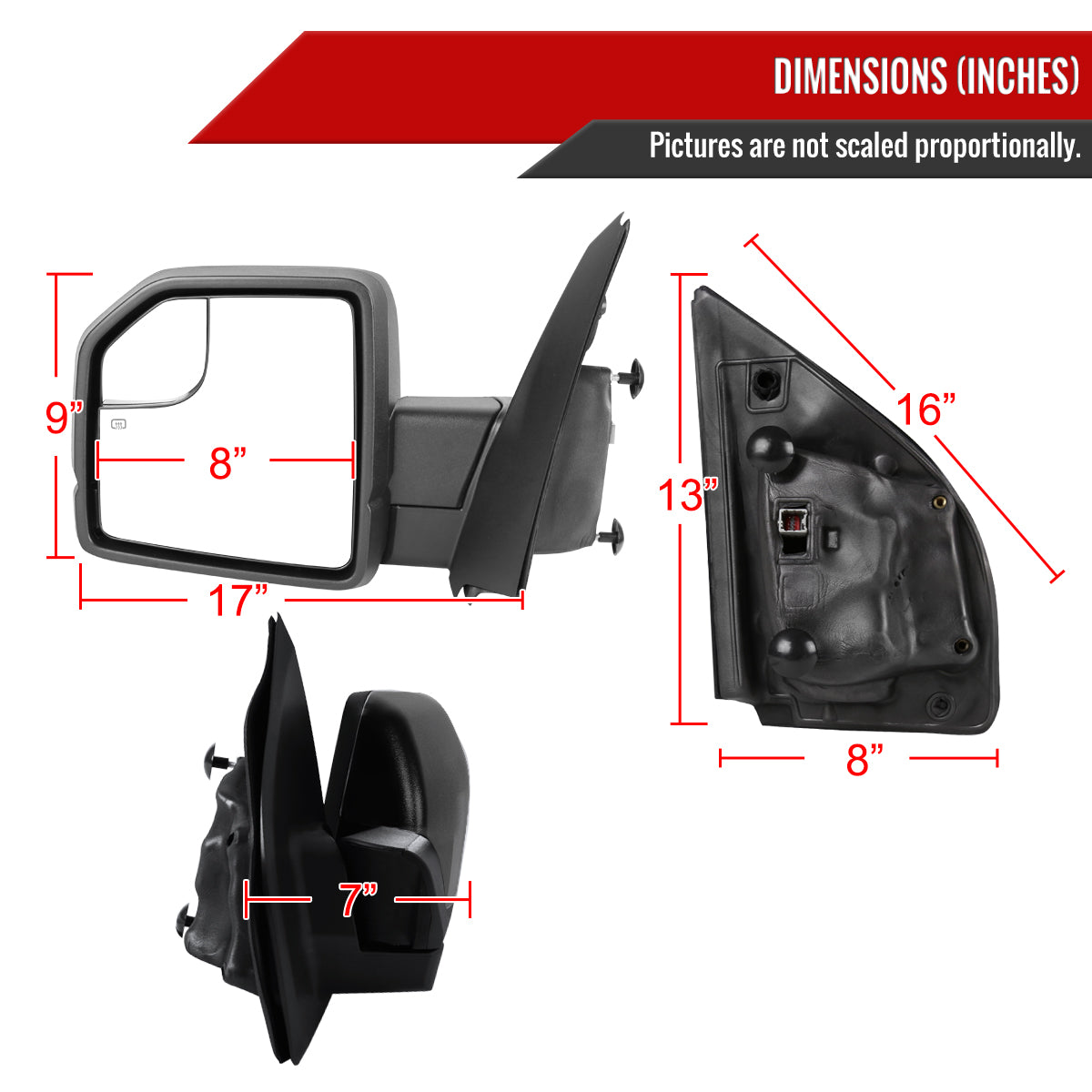 2015-2020 Ford F-150 Black Power Adjustable & Heated Side Mirror w/ LED Turn Signal Light - Driver Side Only