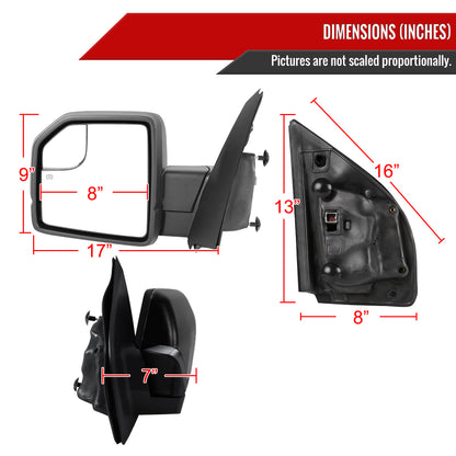 2015-2020 Ford F-150 Black Power Adjustable & Heated Side Mirror w/ LED Turn Signal Light - Driver Side Only