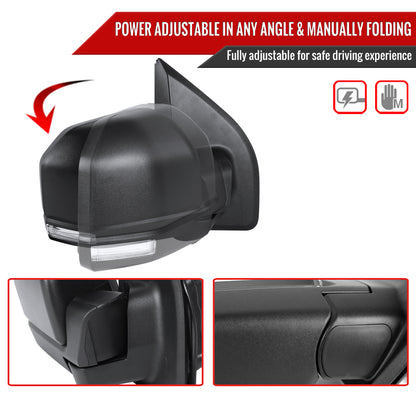 2015-2020 Ford F-150 Black Power Adjustable & Heated Side Mirror w/ LED Turn Signal Light - Passenger Side Only