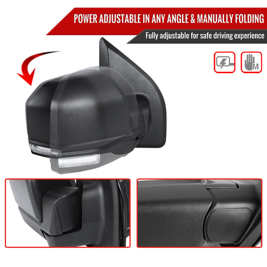2015-2020 Ford F-150 Black Power Adjustable & Heated Side Mirror w/ LED Turn Signal Light - Passenger Side Only