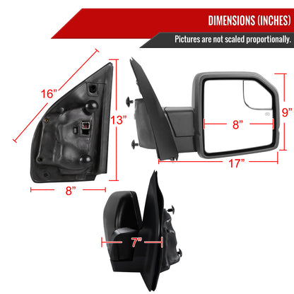 2015-2020 Ford F-150 Black Power Adjustable & Heated Side Mirror w/ LED Turn Signal Light - Passenger Side Only