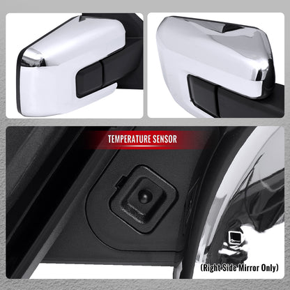 2021-2025 Ford F-150 Chrome Power Adjustable, Manual Fold & Heated Side Mirror w/ t Temperature Sensor - Passenger Side Only