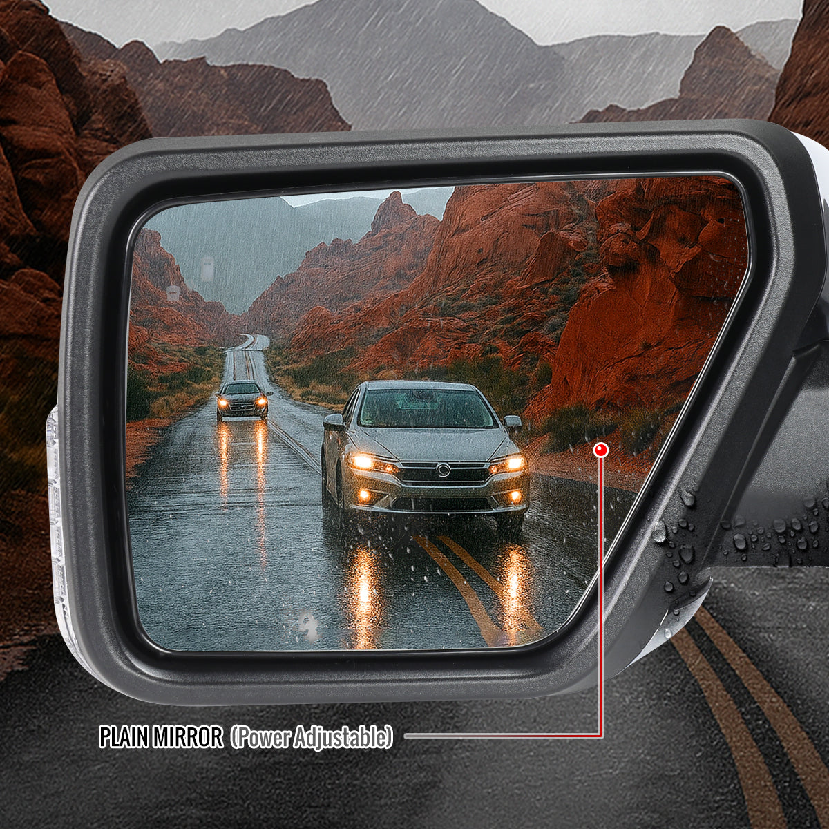 2021-2025 Ford F-150 Chrome Power Adjustable, Manual Fold, BSD & Heated Side Mirror w/ LED DRL Turn Signal Light - Driver Side Only