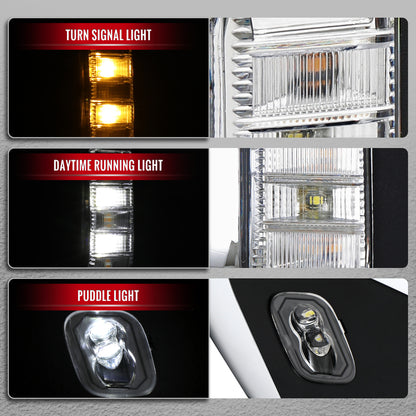 2021-2025 Ford F-150 Chrome Power Adjustable, Manual Fold, BSD & Heated Side Mirror w/ LED DRL Turn Signal Light - Driver Side Only