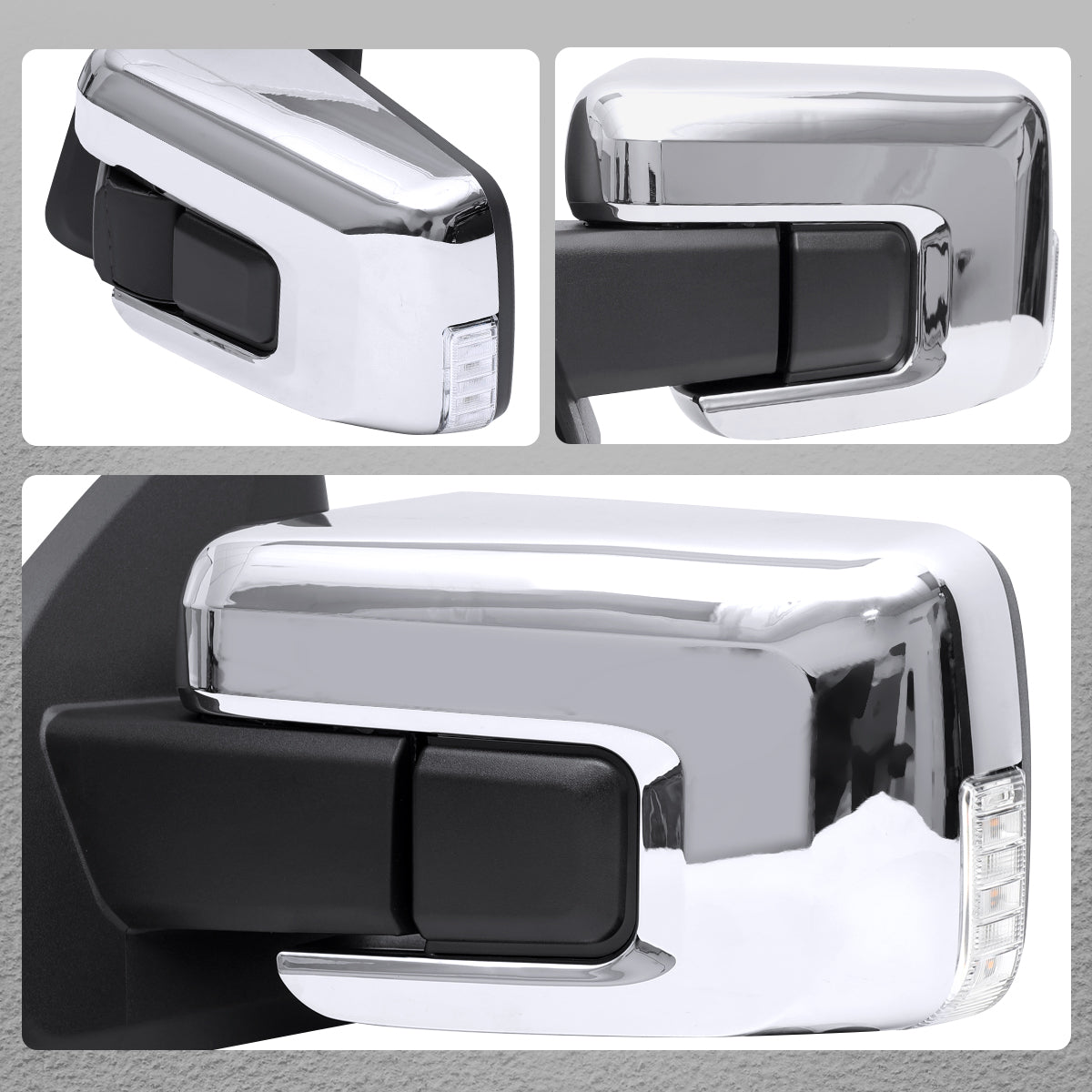 2021-2025 Ford F-150 Chrome Power Adjustable, Manual Fold, BSD & Heated Side Mirror w/ LED DRL Turn Signal Light - Driver Side Only