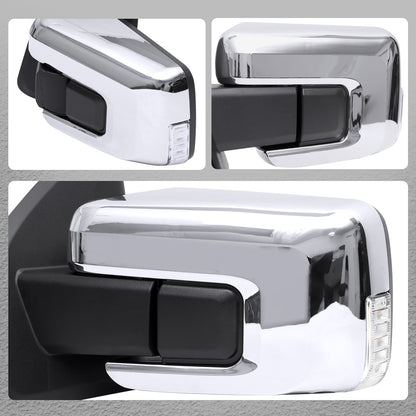 2021-2025 Ford F-150 Chrome Power Adjustable, Manual Fold, BSD & Heated Side Mirror w/ LED DRL Turn Signal Light - Driver Side Only
