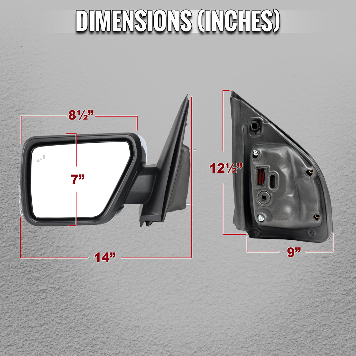 2021-2025 Ford F-150 Chrome Power Adjustable, Manual Fold, BSD & Heated Side Mirror w/ LED DRL Turn Signal Light - Driver Side Only
