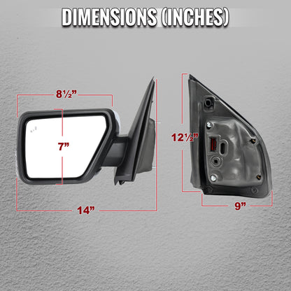 2021-2025 Ford F-150 Chrome Power Adjustable, Manual Fold, BSD & Heated Side Mirror w/ LED DRL Turn Signal Light - Driver Side Only