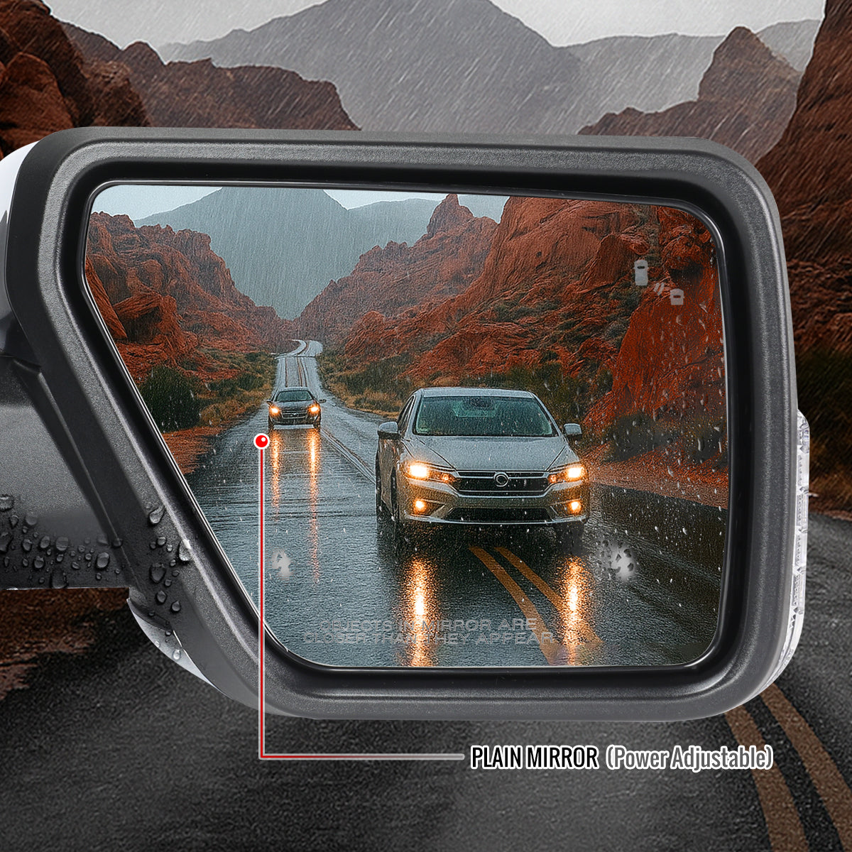 2021-2025 Ford F-150 Chrome Power Adjustable, Manual Fold, BSD & Heated Side Mirror w/ LED DRL Turn Signal Light Temperature Sensor - Passenger Side Only