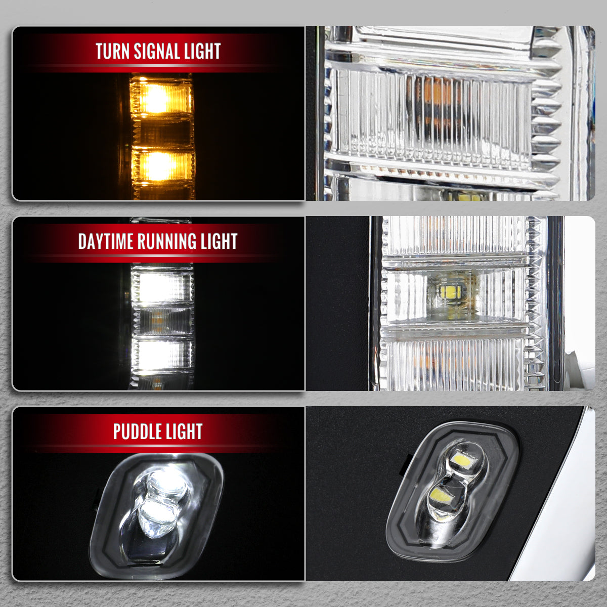 2021-2025 Ford F-150 Chrome Power Adjustable, Manual Fold, BSD & Heated Side Mirror w/ LED DRL Turn Signal Light Temperature Sensor - Passenger Side Only