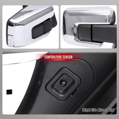 2021-2025 Ford F-150 Chrome Power Adjustable, Manual Fold, BSD & Heated Side Mirror w/ LED DRL Turn Signal Light Temperature Sensor - Passenger Side Only