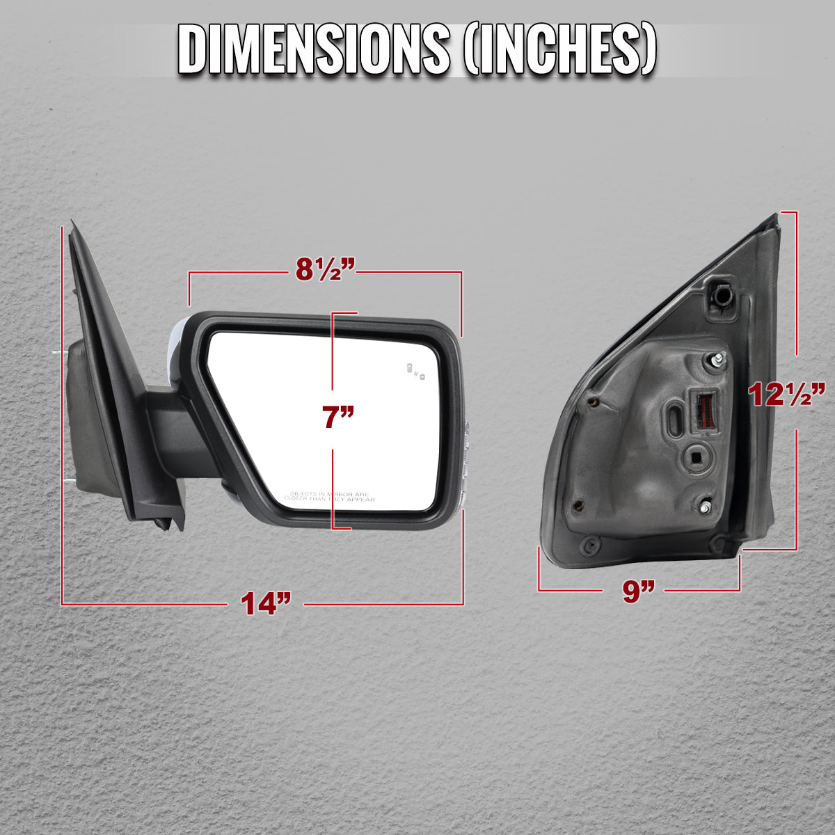 2021-2025 Ford F-150 Chrome Power Adjustable, Manual Fold, BSD & Heated Side Mirror w/ LED DRL Turn Signal Light Temperature Sensor - Passenger Side Only