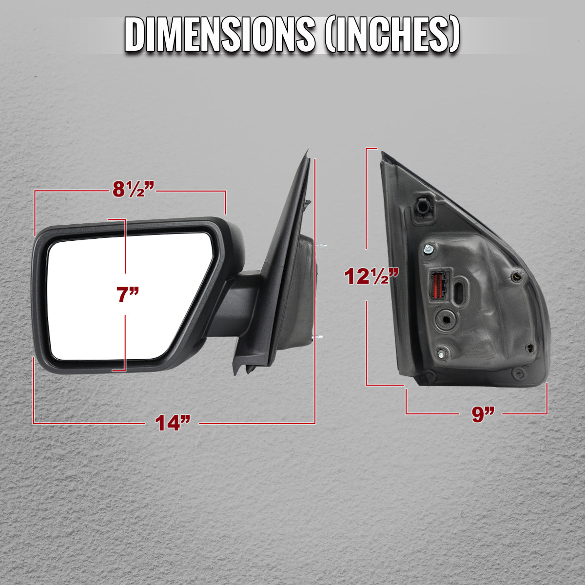 2021-2025 Ford F-150 Black Power Adjustable, Manual Fold & Heated Side Mirror - Driver Side Only
