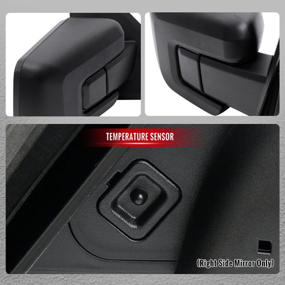 2021-2025 Ford F-150 Black Power Adjustable, Manual Fold & Heated Side Mirror w/ t Temperature Sensor - Passenger Side Only
