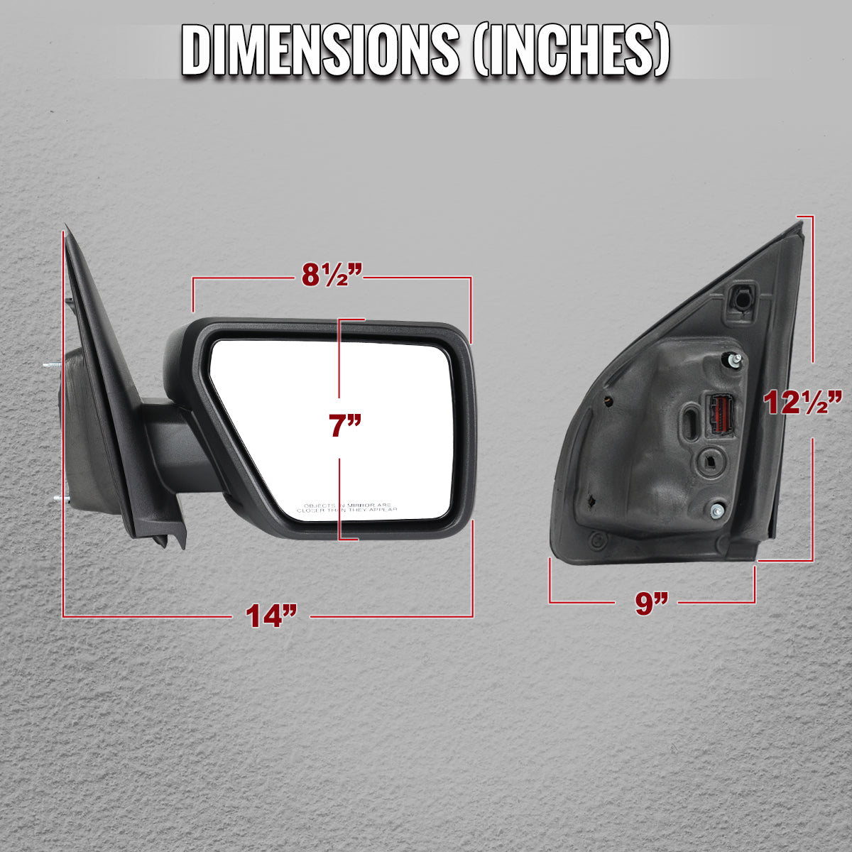 2021-2025 Ford F-150 Black Power Adjustable, Manual Fold & Heated Side Mirror w/ t Temperature Sensor - Passenger Side Only