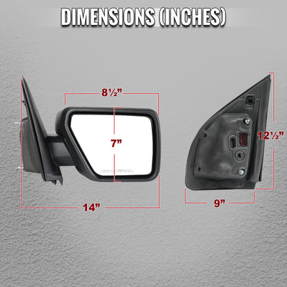 2021-2025 Ford F-150 Black Power Adjustable, Manual Fold & Heated Side Mirror w/ t Temperature Sensor - Passenger Side Only