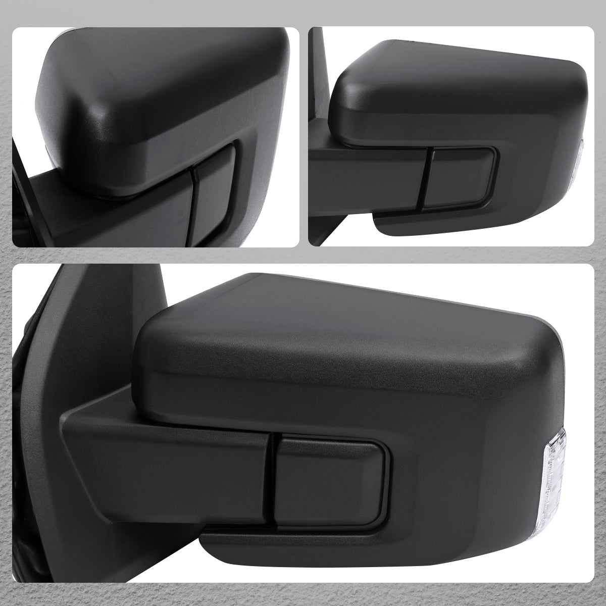 2021-2025 Ford F-150 Black Power Adjustable, Manual Fold, BSD & Heated Side Mirror w/ LED DRL Turn Signal Light - Driver Side Only