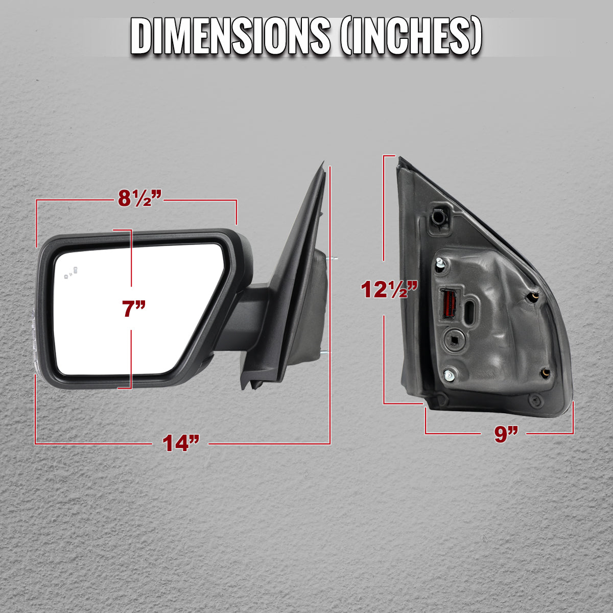 2021-2025 Ford F-150 Black Power Adjustable, Manual Fold, BSD & Heated Side Mirror w/ LED DRL Turn Signal Light - Driver Side Only