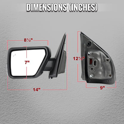 2021-2025 Ford F-150 Black Power Adjustable, Manual Fold, BSD & Heated Side Mirror w/ LED DRL Turn Signal Light - Driver Side Only