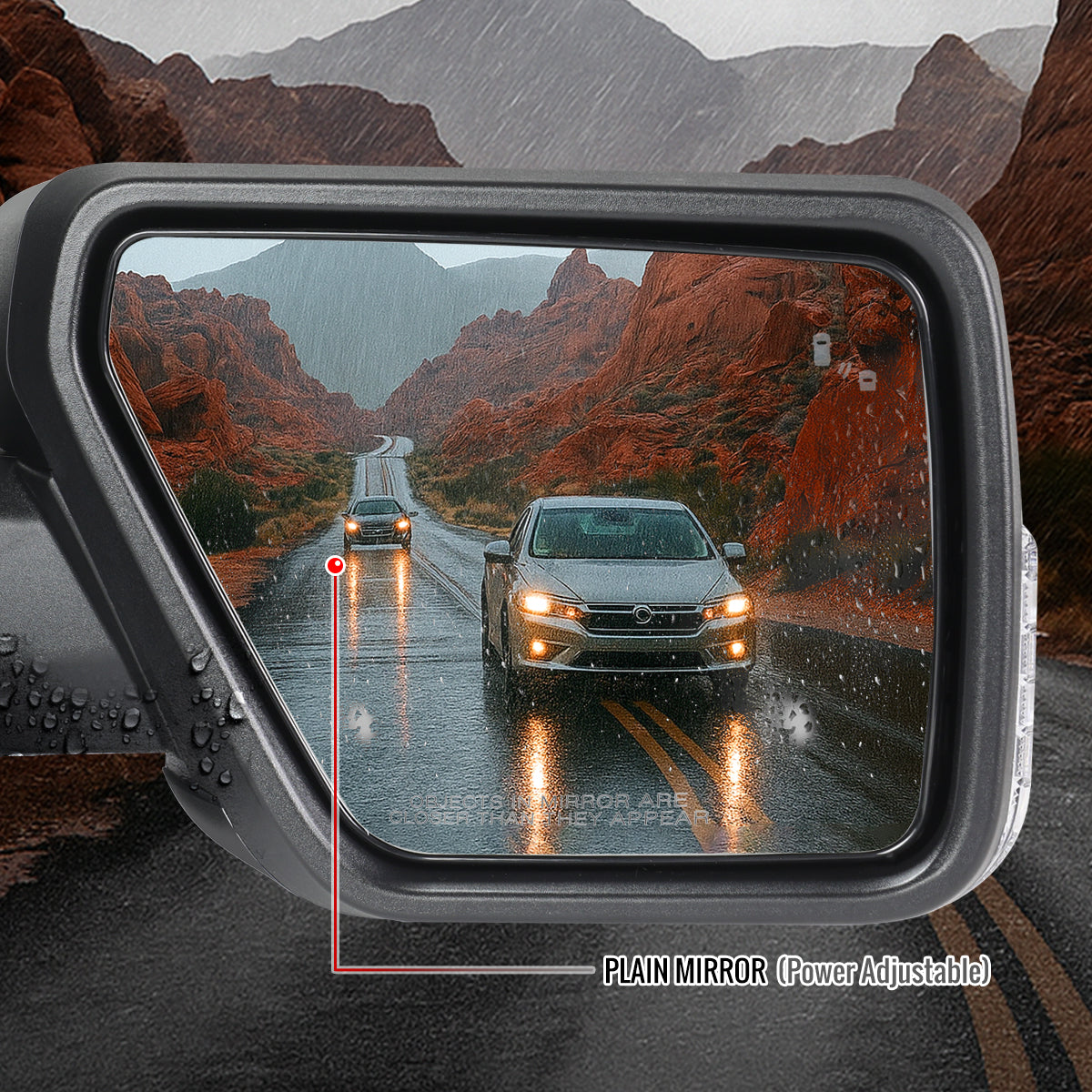 2021-2025 Ford F-150 Black Power Adjustable, Manual Fold, BSD & Heated Side Mirror w/ LED DRL Turn Signal Light Temperature Sensor - Passenger Side Only