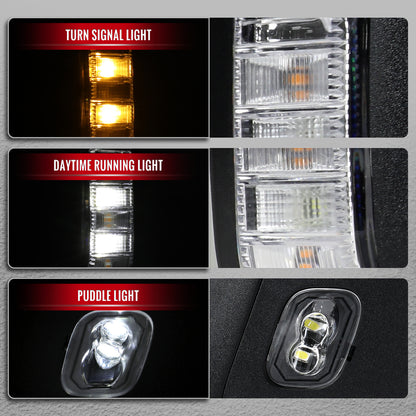 2021-2025 Ford F-150 Black Power Adjustable, Manual Fold, BSD & Heated Side Mirror w/ LED DRL Turn Signal Light Temperature Sensor - Passenger Side Only