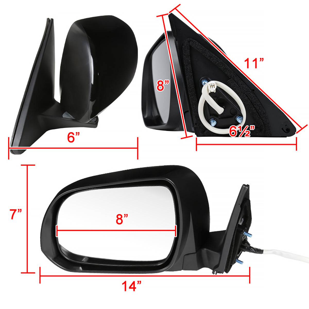 2008-2013 Toyota Highlander 5-Pin Power Adjustable & Heated Side Mirror - Driver Side Only