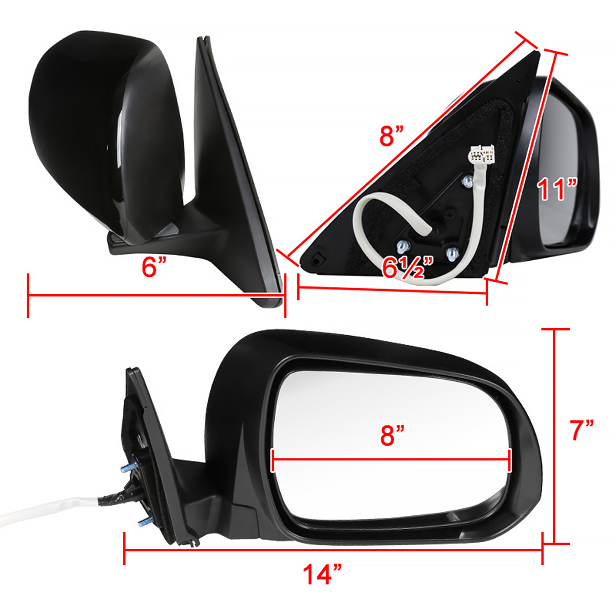 2008-2013 Toyota Highlander 7-Pin Power Adjustable & Heated Side Mirror w/ LED Puddle Light - Passenger Side Only