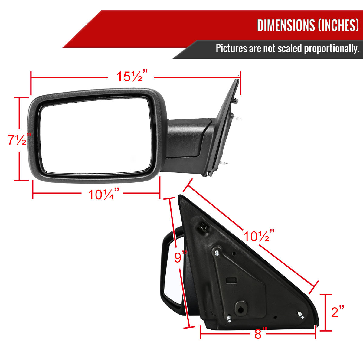 2009-2018 Dodge RAM 1500 / 2019-2021 RAM 1500 Classic Black Manual Adjustable Side Mirror - Driver Side Only