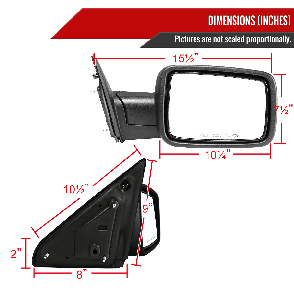 2009-2018 Dodge RAM 1500 / 2019-2021 RAM 1500 Classic Black Manual Adjustable Side Mirror - Passenger Side Only