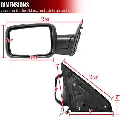2009-2012 Dodge RAM Black Power Adjustable & Heated Side Mirror w/ LED Turn Signal & Puddle Light - Driver Side Only