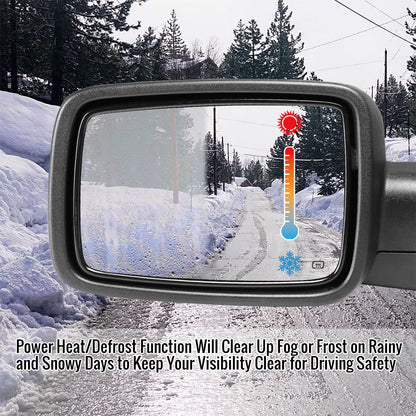 2009-2012 Dodge RAM Black Power Adjustable & Heated Side Mirror w/ LED Turn Signal & Puddle Light - Driver Side Only