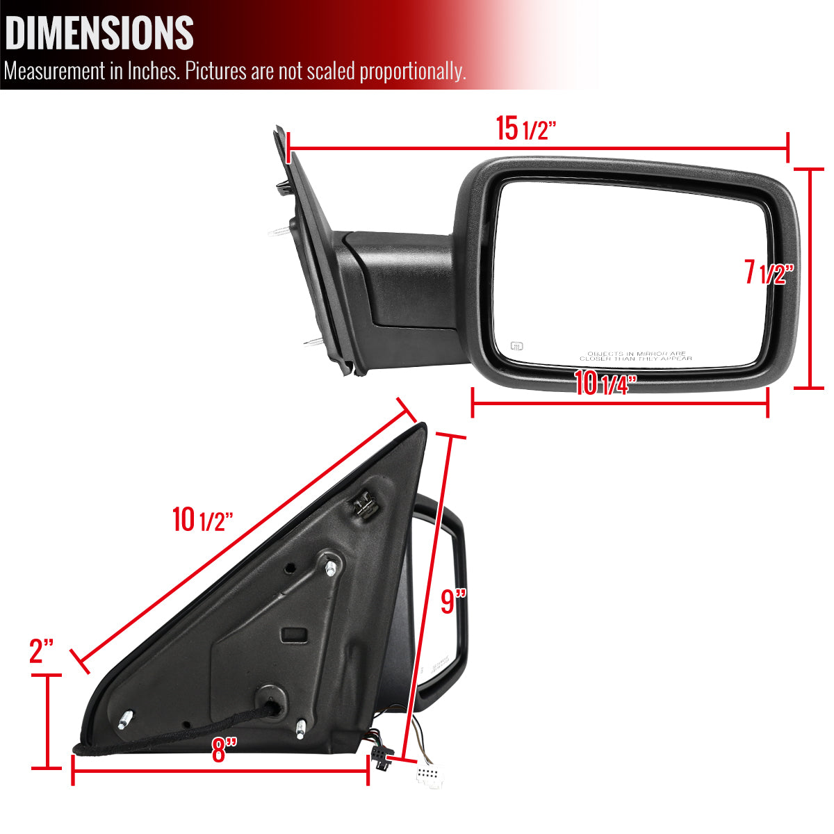 2009-2012 Dodge RAM Black Power Adjustable & Heated Side Mirror w/ LED Turn Signal & Puddle Light - Passenger Side Only
