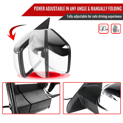 2013-2019 Dodge RAM Chrome Power Adjustable, Heated Side Mirror w/ LED Turn Signal & Puddle Light - Driver Side Only