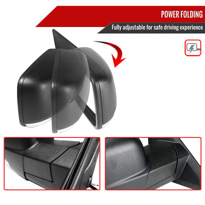 2013-2019 Dodge RAM Black Power Adjustable, Auto-Fold, & Heated Side Mirror w/ LED Turn Signal & Puddle Light - Passenger Side Only