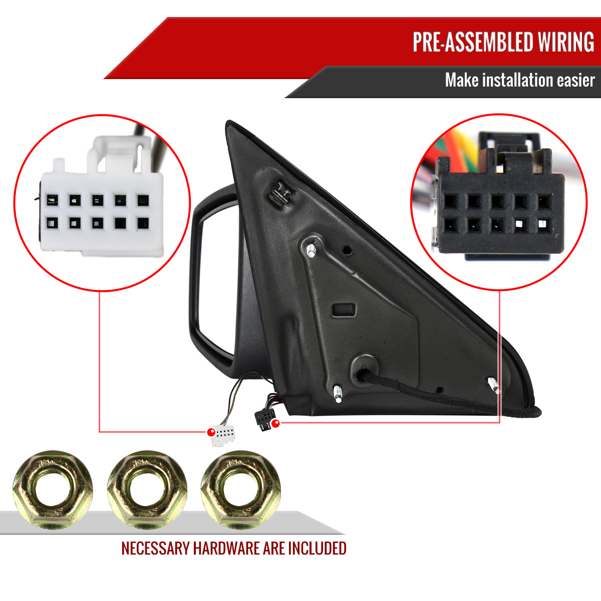 2013-2019 Dodge RAM Black Power Adjustable & Heated Side Mirror w/ LED Turn Signal & Puddle Light - Driver Side Only