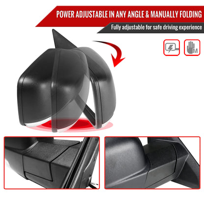 2013-2019 Dodge RAM Black Power Adjustable & Heated Side Mirror w/ LED Turn Signal & Puddle Light - Passenger Side Only
