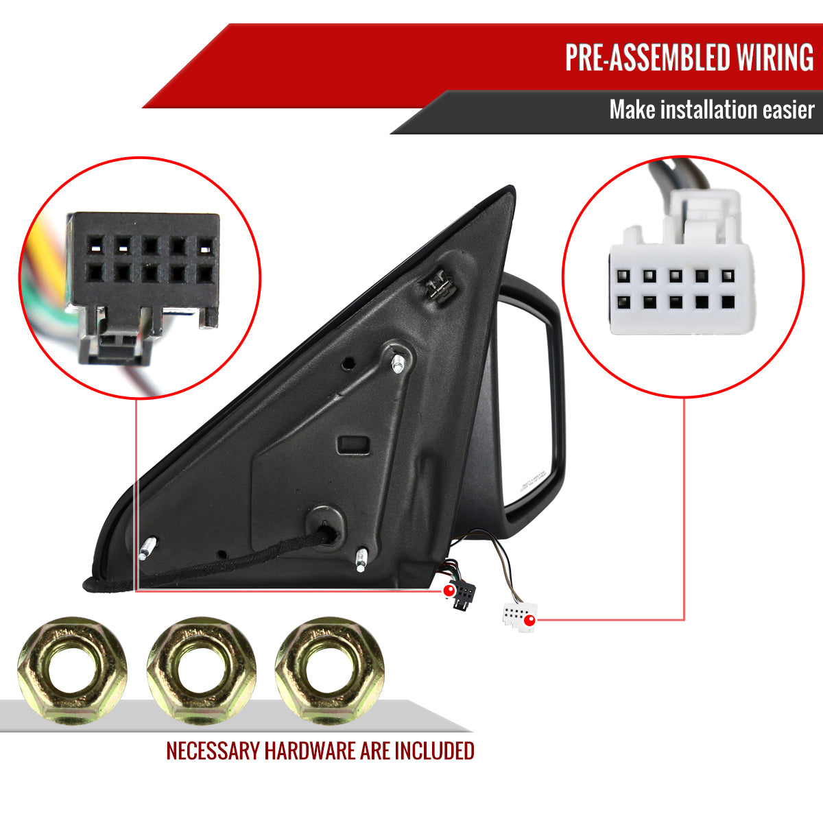2013-2019 Dodge RAM Black Power Adjustable & Heated Side Mirror w/ LED Turn Signal & Puddle Light - Passenger Side Only